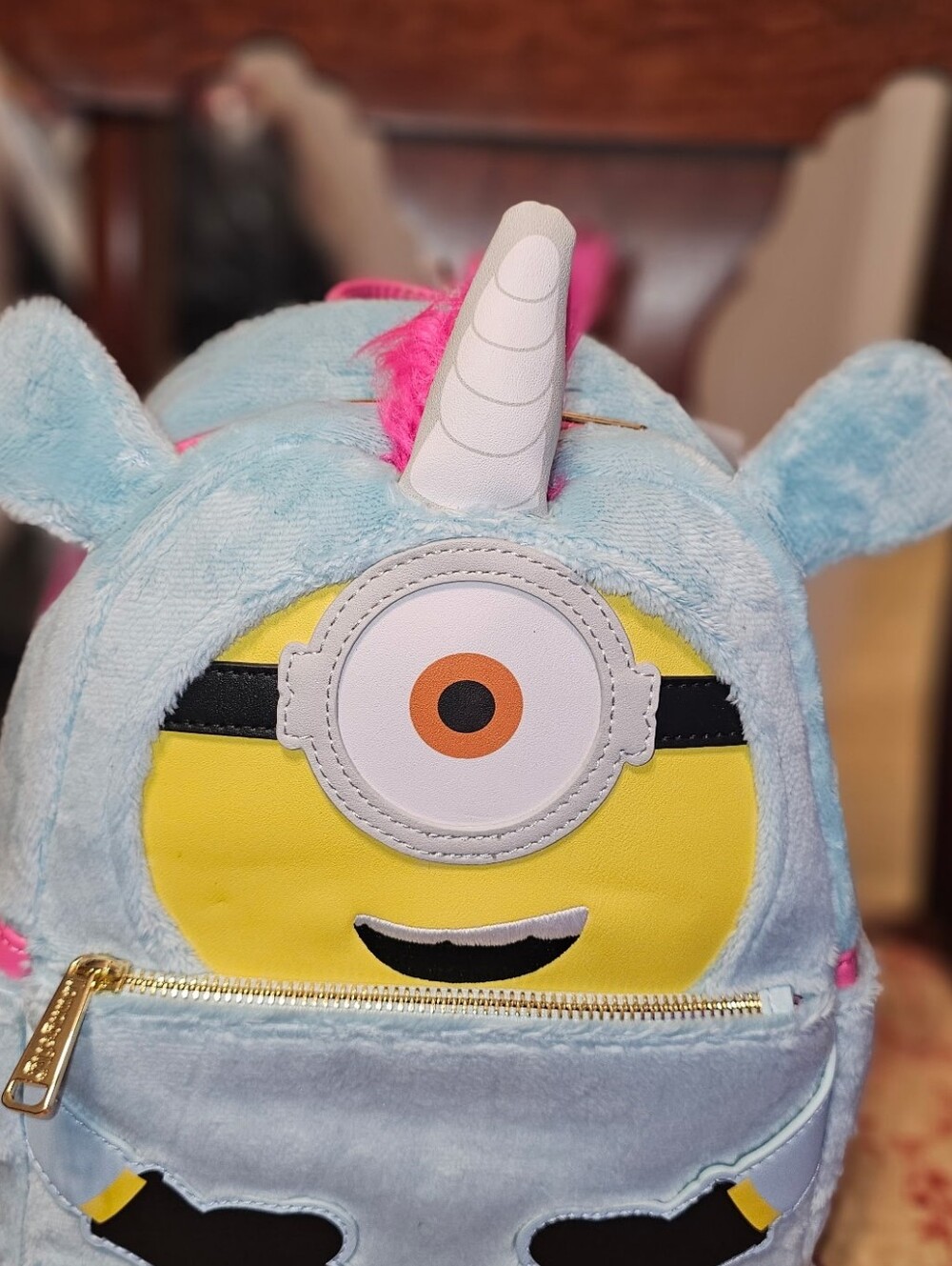 Plush Unicorn Minion Backpack - Light Blue & Pink